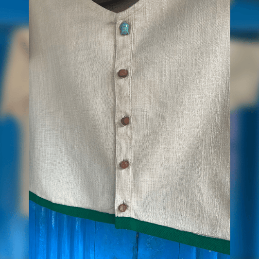 Contentment - wooden buttons with green lace Hemp Top