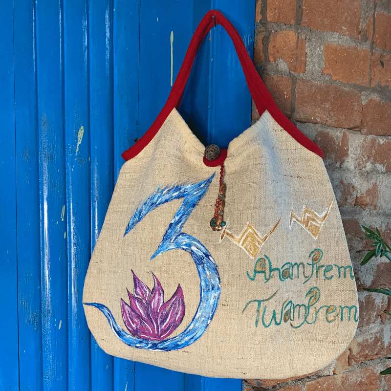 Aham Prem , Twam Prem handpainted Hemp bag