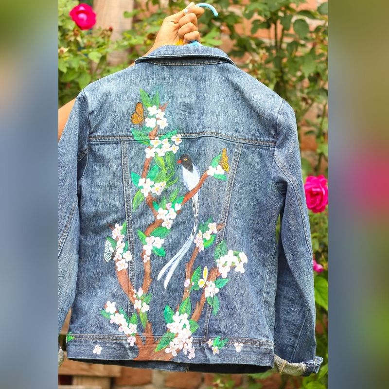 Hand Painted sunflower denim jacket, Autumn Fall painted flower jean j –  The White Birch Studio